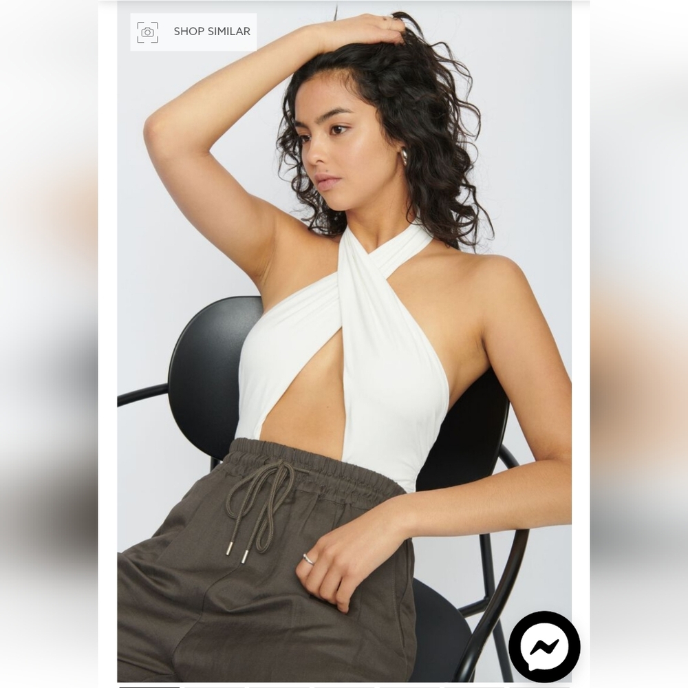 NWT Dynamite Talia Halter Cross-Front Bodysuit Sz S